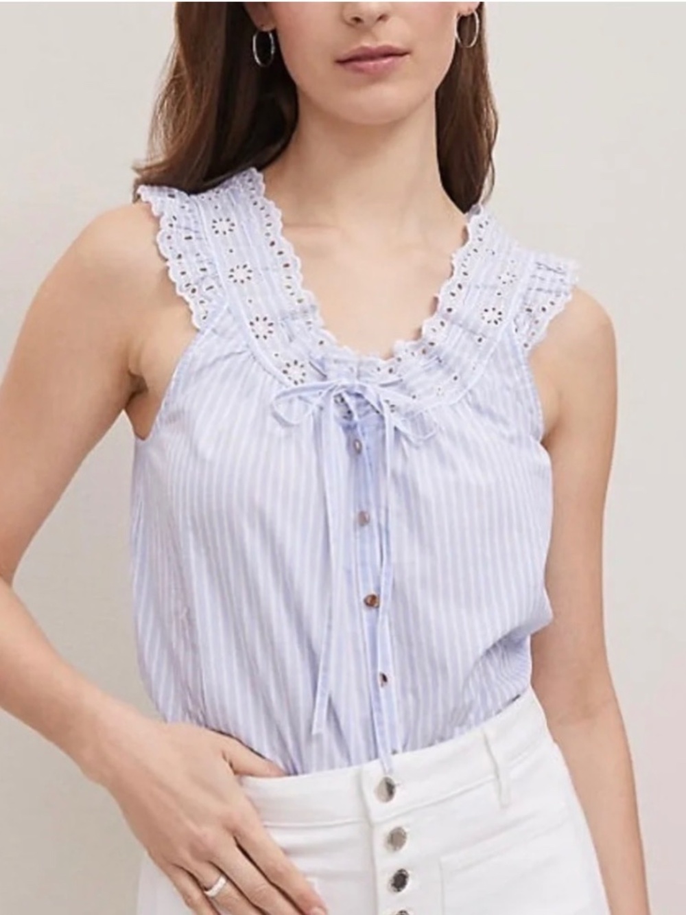 NWOT Ann Taylor Weekend Blue and White Stripe Sleeveless Top Size Small